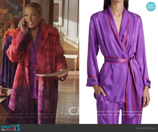 Waldorf Piped Silk Pajama Top by Adriana Iglesias worn by Dominique Deveraux (Michael Michele) on Dynasty