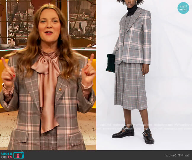 Plaid-check Print Blazer and Trousers by Alberta Ferretti worn by Drew Barrymore on The Drew Barrymore Show