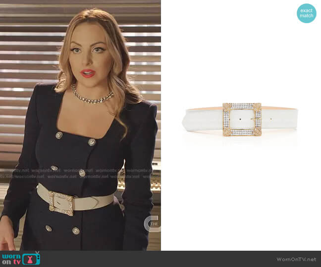 Crystal-Embellished Leather Belt by Alessandra Rich worn by Fallon Carrington (Elizabeth Gillies) on Dynasty