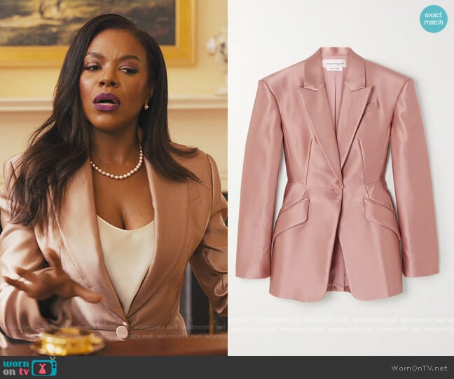 Duchesse silk-satin blazer by Alexander McQueen worn by Leah Franklin-Dupont (Nadine Ellis) on Our Kind of People