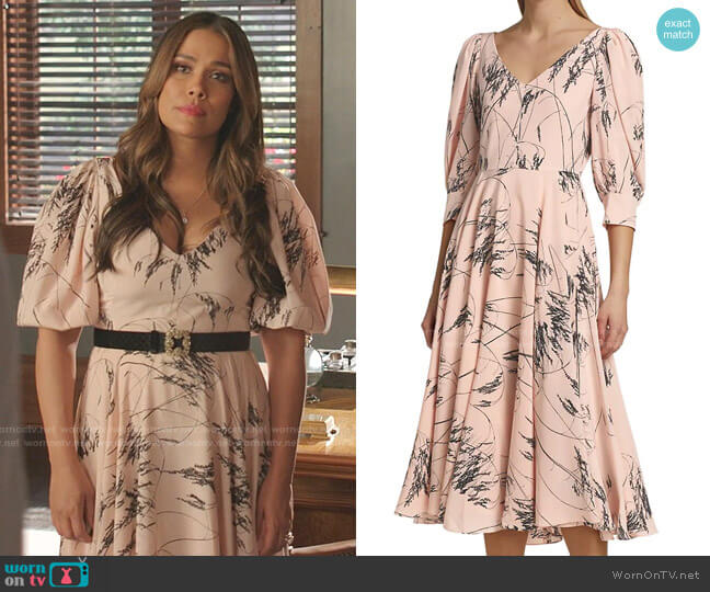 Wild Meadow Print Stretch-Silk Midi Dress by Alexander McQueen worn by Cristal Jennings (Daniella Alonso) on Dynasty