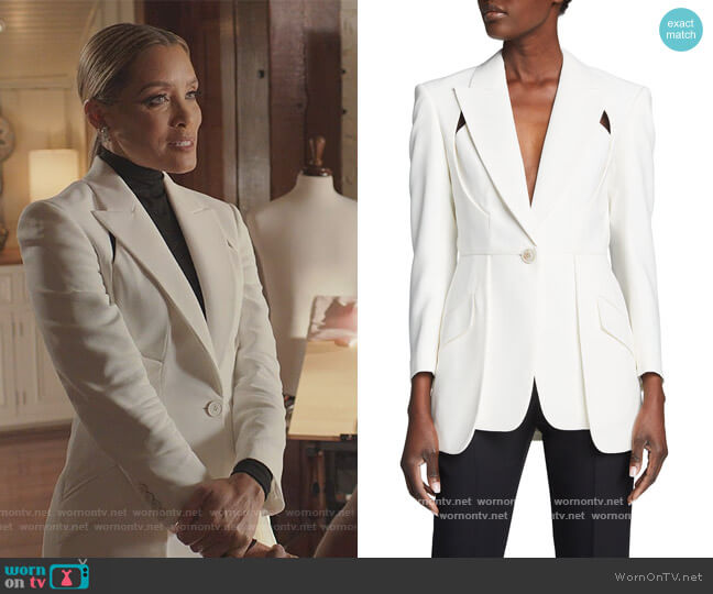 Crepe Cutout Blazer Jacket by Alexander McQueen worn by Dominique Deveraux (Michael Michele) on Dynasty