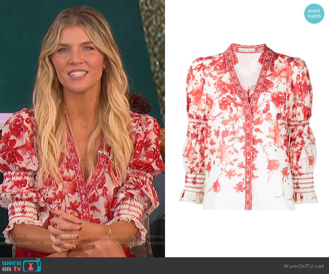 Floral Print Long Sleeved Shirt by Alice + Olivia worn by Amanda Kloots on The Talk