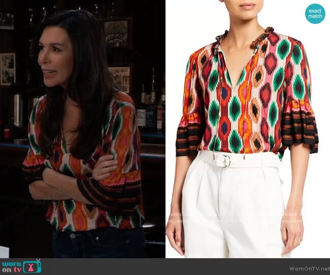 Julius Tiered Sleeve Top by Alice + Olivia worn by Anna Devane (Finola Hughes) on General Hospital