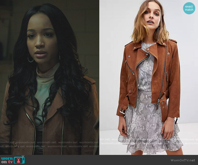 Sarana suede biker jacket by All Saints worn by Tabitha Tate (Erinn Westbrook) on Riverdale