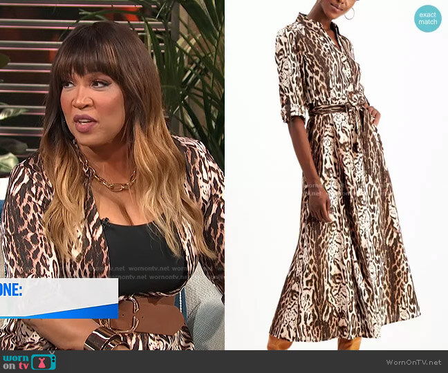 WornOnTV: Tanya's embellished animal print dress on The White