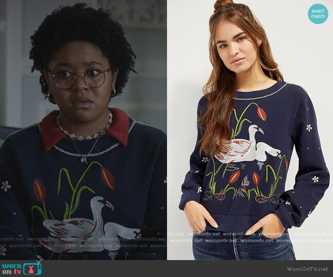 Maeve Swan Lake Embroidered Sweatshirt by Anthropologie worn by Beth Chapel (Anjelika Washington) on Stargirl