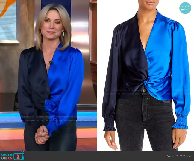 WornOnTV: Amy’s blue colorblock twisted blouse on Good Morning America ...