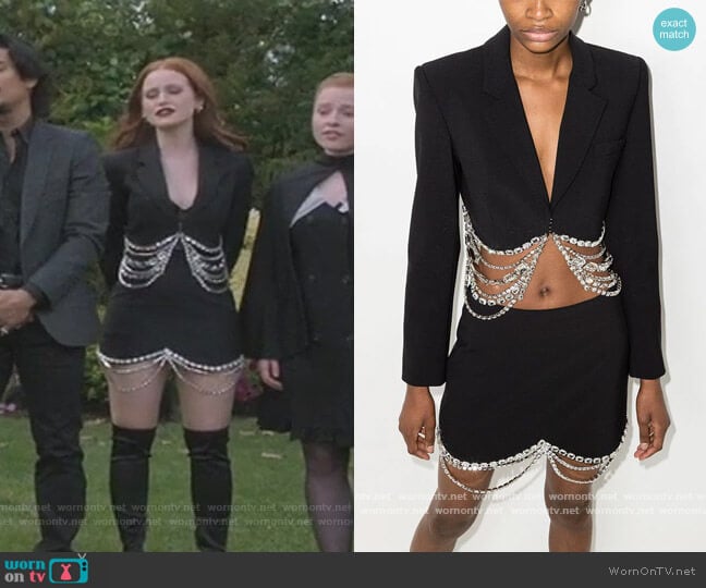 Crystal Baguette Cropped Blazer and Skirt by Area worn by Cheryl Blossom (Madelaine Petsch) on Riverdale