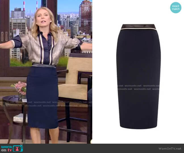 WornOnTV: Kelly’s navy printed blouse and pencil skirt on Live with ...