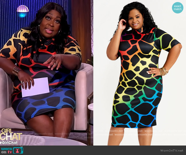 Abstract Mock Neck Bodycon Dress by Ashley Stewart worn by Loni Love on The Real