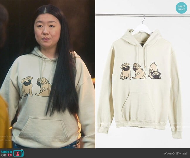 Oversized Hoodie with pug print in sand by New Love Club at ASOS worn by Alice Kwan (Sherry Cola) on Good Trouble