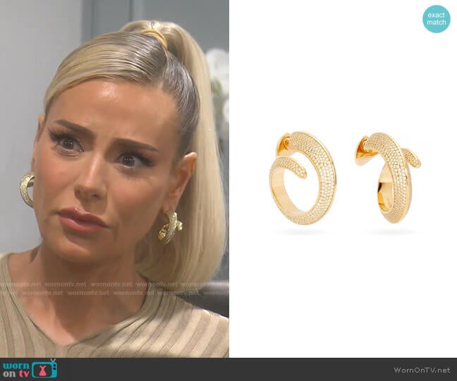 Pavé-Crystal Gold-Plated Hoop Earrings by Bottega Veneta worn by Dorit Kemsley on The Real Housewives of Beverly Hills