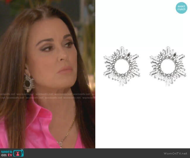 Begum Crystal Earrings by Amina Muaddi worn by Kyle Richards on The Real Housewives of Beverly Hills