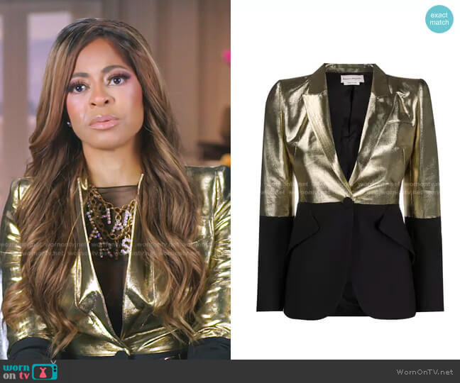 Block Tone Gold and Black Blazer Jacket by Alexander Mcqueen worn by Mary Cosby on The Real Housewives of Salt Lake City