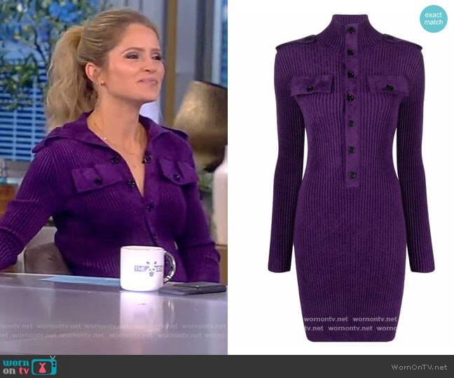 Ribbed-knit softly-textured mini dress by Bottega Veneta worn by Sara Haines on The View