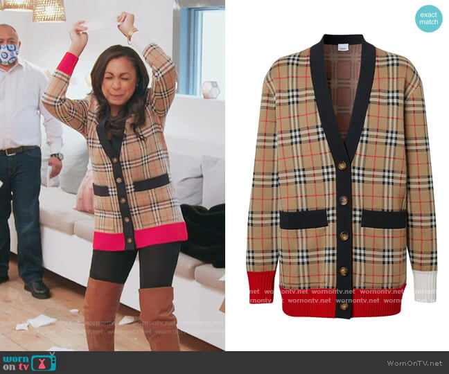 Check Wool Blend Cardigan by Burberry worn by Ebony K. Williams on The Real Housewives of New York City