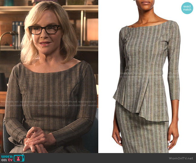 Linda’s grey striped peplum top on Lucifer