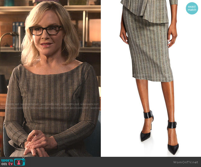 Delfina Striped Straight Skirt by Chiara Boni La Petite Robe worn by Linda Martin (Rachael Harris) on Lucifer