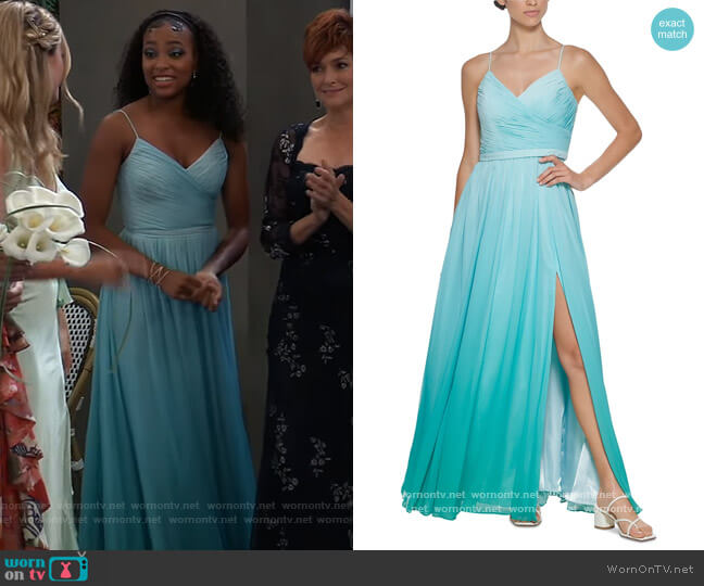 Surplice Ombre Chiffon Gown by Calvin Klein worn by Trina (Sydney Mikayla) on General Hospital