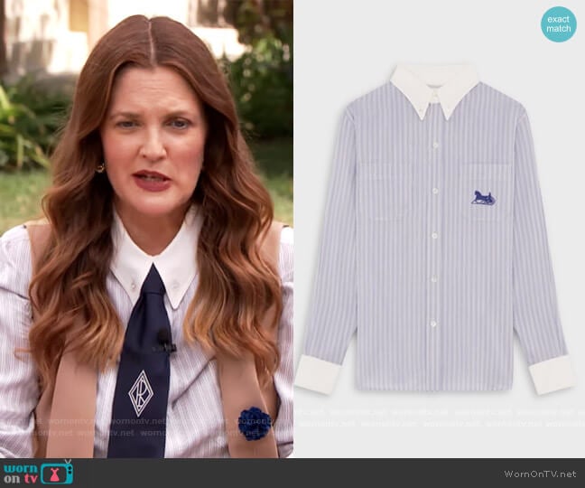 Loose Shirt Sulky Striped Blouse by Celine worn by Drew Barrymore on The Drew Barrymore Show