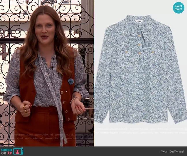 Lavalliere Blouse in crepe de chine by Celine worn by Drew Barrymore on The Drew Barrymore Show