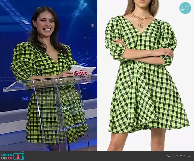 Check Puff-Sleeve Dress by Ganni worn by Donna Farizan on Today