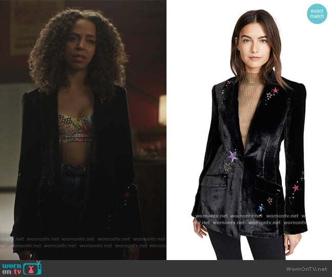 Velvet Starlight Estelle Blazer by Cinq a Sept worn by Valerie Brown (Hayley Law) on Riverdale