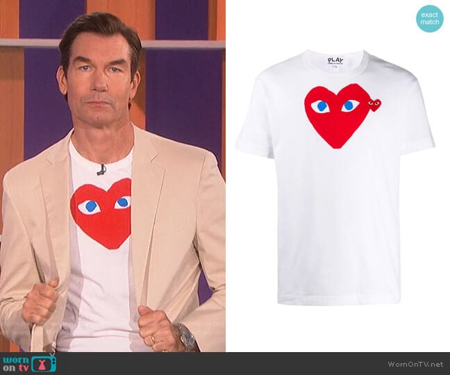 Heart Print T-Shirt by Comme des Garcons PLAY worn by Jerry O'Connell on The Talk worn by Jerry O'Connell on The Talk