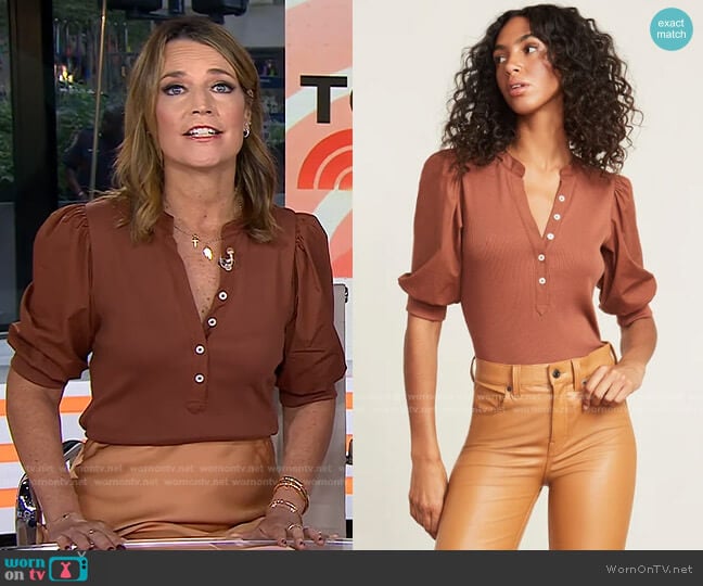 Coralee Puff-Sleeve Top by Veronica Beard worn by Savannah Guthrie on Today