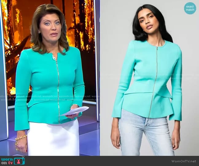 Crepe Knit Tailored Peplum Jacket by Scanlan Theodore worn by Norah O'Donnell on CBS Evening News