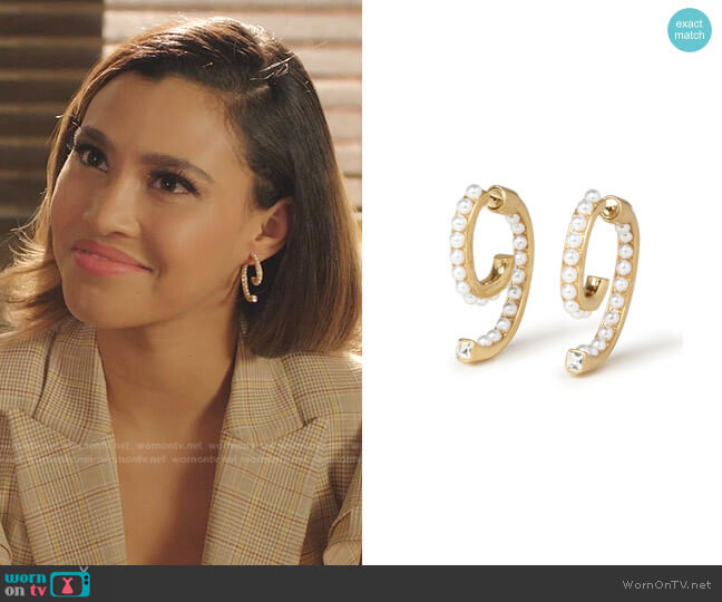 Pearl Luna Earrings by Demarson worn by Kara Royster on Dynasty