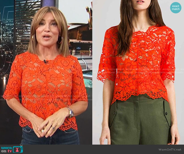 Elfe Lace Top by Sandro worn by Kit Hoover on Access Hollywood