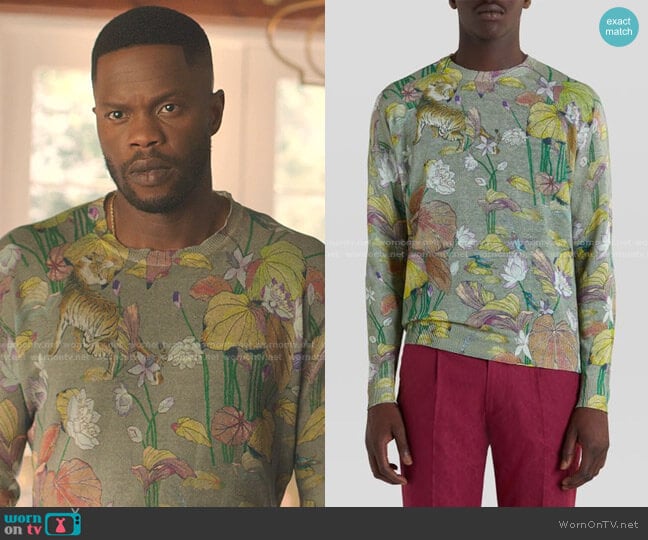 Tiger And Water Lily Print Linen Jumper by Etro worn by Jeff Colby (Sam Adegoke) on Dynasty