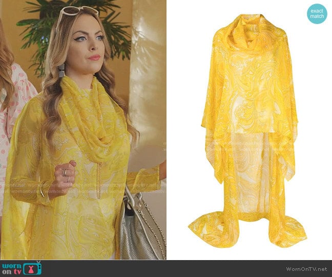 Paisley Print Silk Kaftan Top by Etro worn by Fallon Carrington (Elizabeth Gillies) on Dynasty