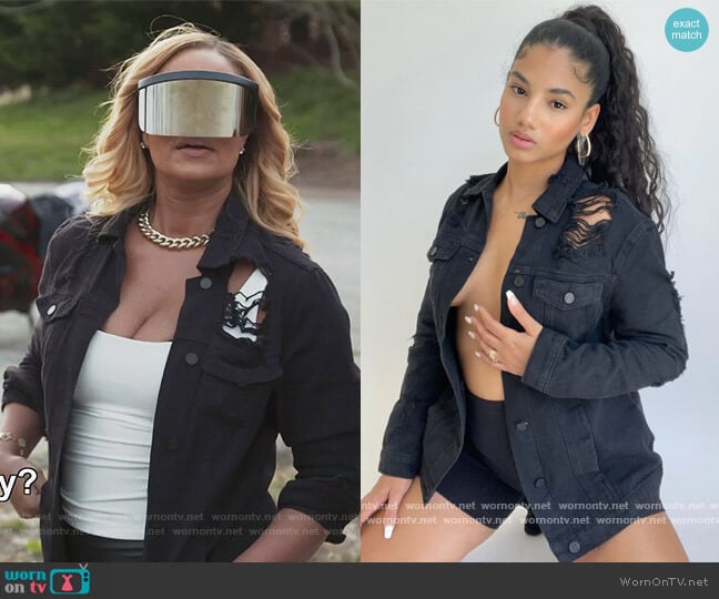 Stereo Love Denim Jacket by Fashion Nova worn by Gizelle Bryant on The Real Housewives of Potomac