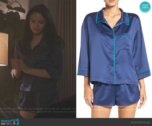 Wisteria Satin Pajamas by Flora by Flora Nikrooz worn by Veronica Lodge (Camila Mendes) on Riverdale