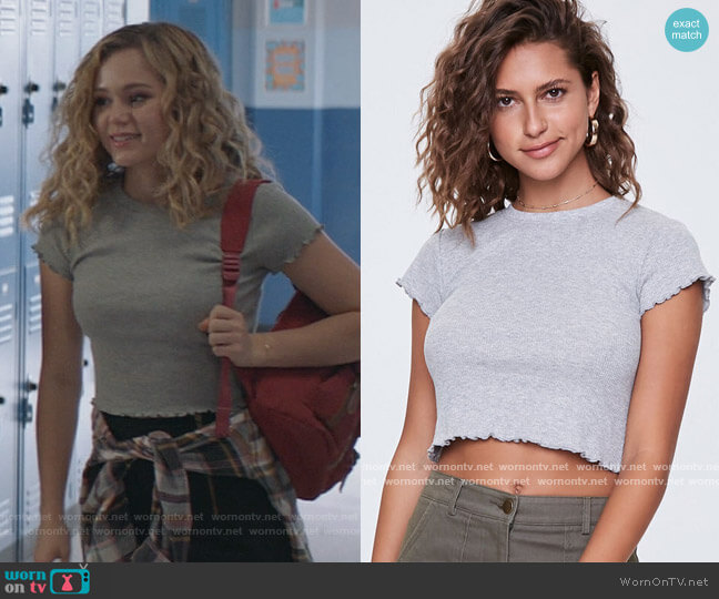 Wornontv Courtneys Gray Lettuce Ruffle Tee On Stargirl Brec Bassinger Clothes And Wardrobe 