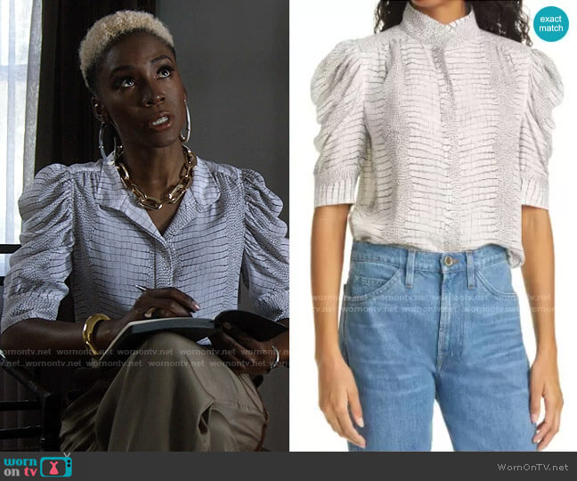 Frame Gillian Reptile Silk Blouse worn by The Chemist (Angelica Ross) on American Horror Story