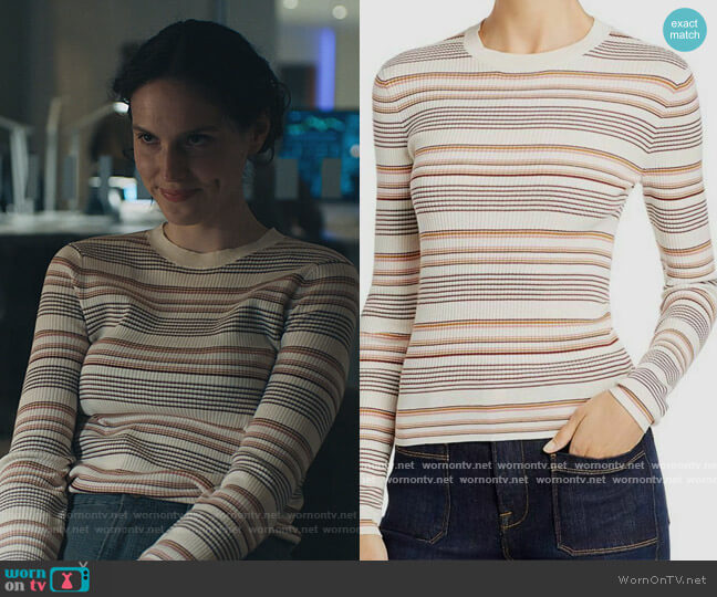 Easy Ribbed Wool Striped Sweater by Frame worn by Eva Victor on Billions