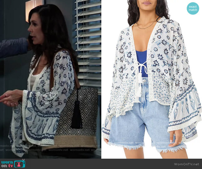 Printed Tie Front Kimono by Free People worn by Anna Devane (Finola Hughes) on General Hospital