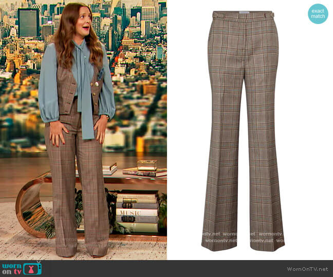 Vesta checked wide-leg virgin wool pants by Gabriela Hearst worn by Drew Barrymore on The Drew Barrymore Show