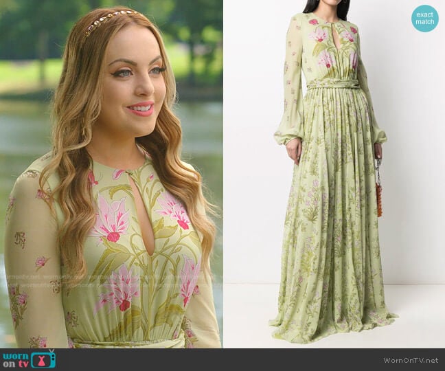 Draped silk Floral-Print Gown by Giambattista Valli worn by Fallon Carrington (Elizabeth Gillies) on Dynasty