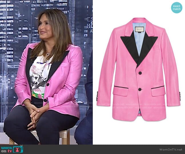 Leather Two-Button Jacket by Gucci worn by Mariska Hargitay on Today