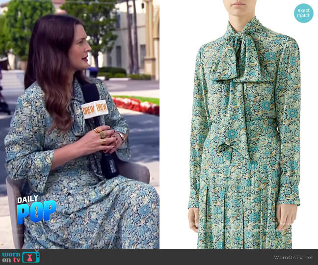 Liberty Floral Crepe Shirt and Skirt by Gucci worn by Drew Barrymore on E! News Daily Pop