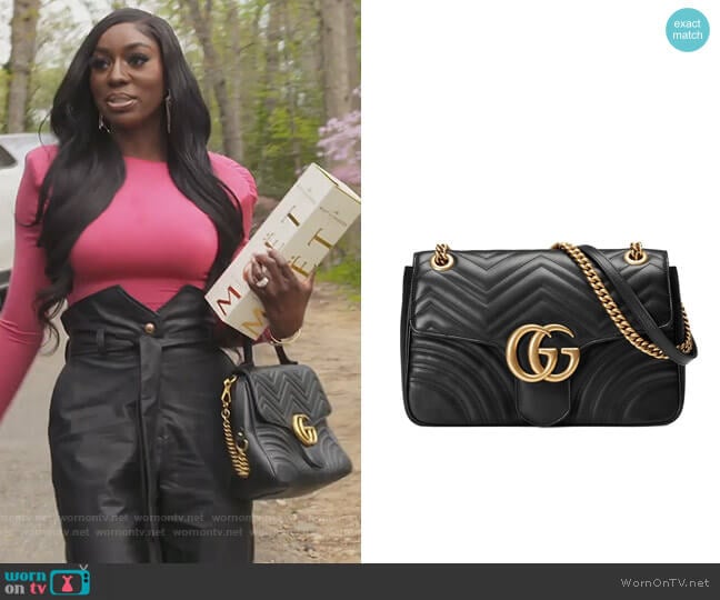 Marmont medium matelasse shoulder bag by Gucci worn by Wendy Osefo on The Real Housewives of Potomac