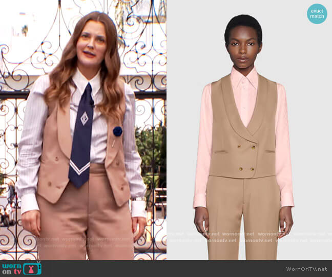 Double Breasted Gabardine Vest and Pants by Gucci worn by Drew Barrymore on The Drew Barrymore Show