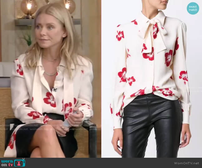 WornOnTV: Kelly’s white floral tie neck blouse on Live with Kelly and ...