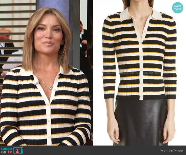 Hudson Stripe Cardigan by Theory worn by Kit Hoover on Access Hollywood