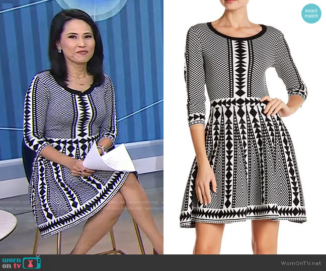 Geometric Print Sweater Dress by Nina Leonard worn by Vicky Nguyen on Today